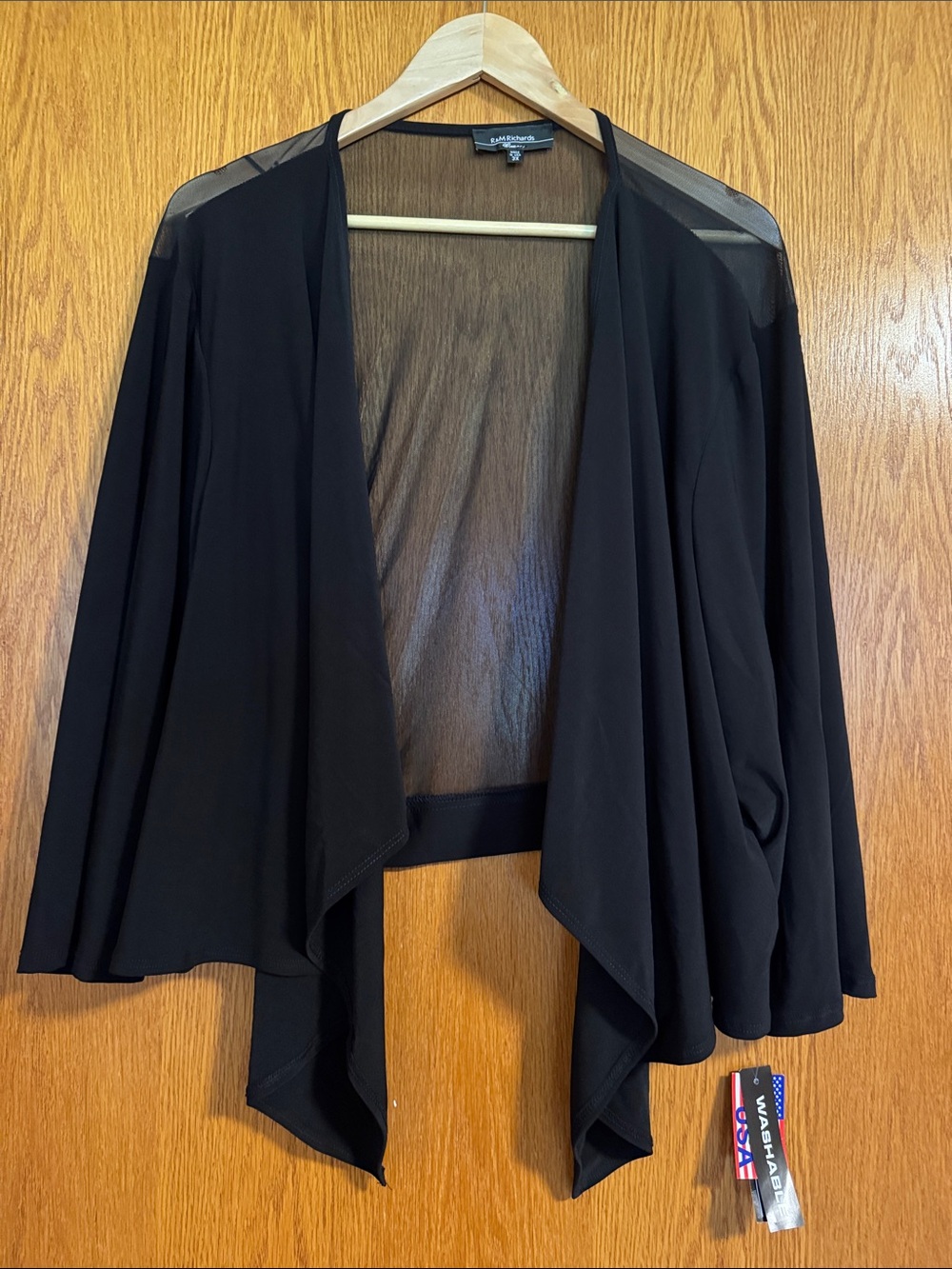 R&M Richards Black Open-Front Cardigan with Sheer Back